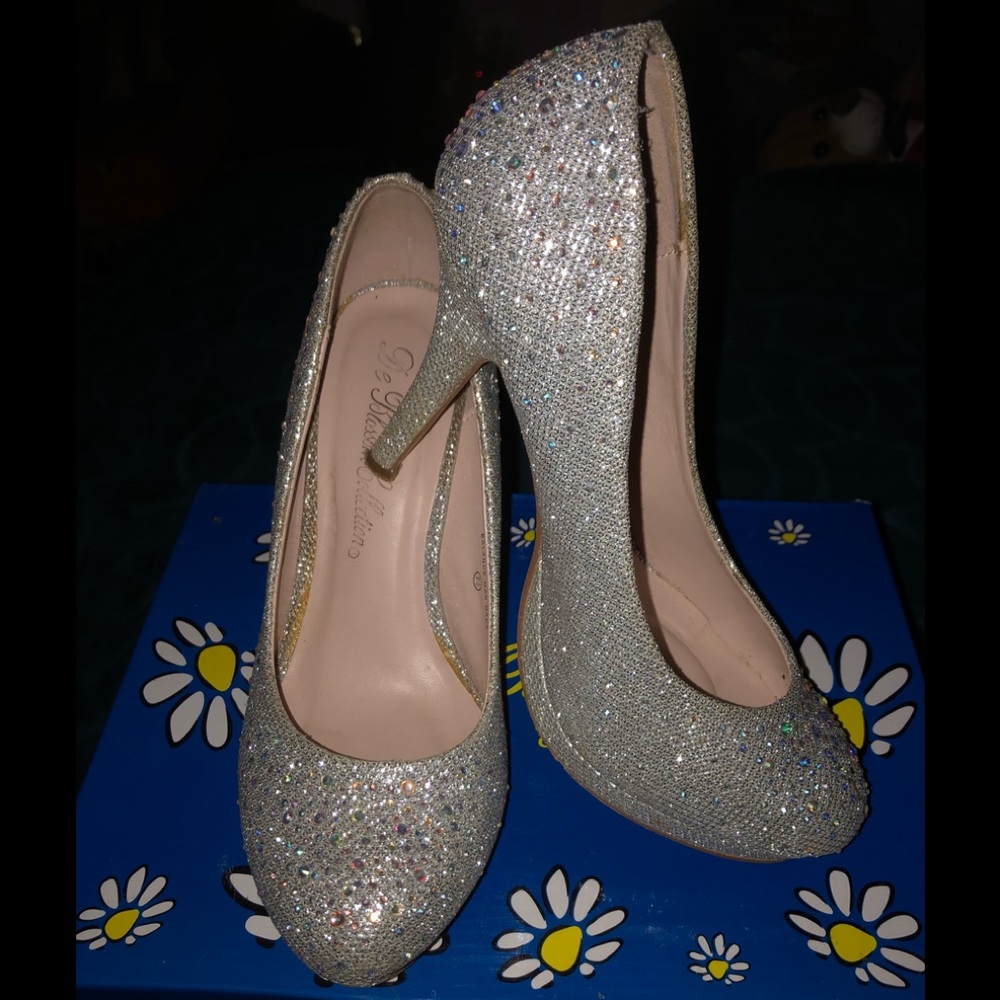Silver studded sparkle heels